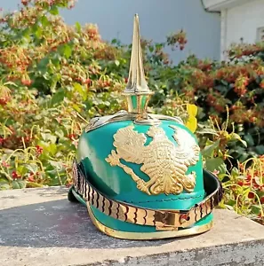 Elmetto Pickelhaube prussiano in pelle verde a punta replica tedesca - Foto 1 di 13