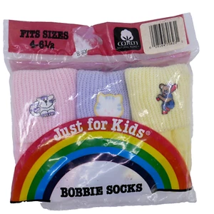 Vintage NOS 80s 90s kids bobbie socks w/ symbol pictures colorful cotton - Picture 1 of 6