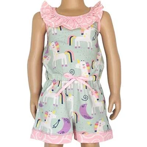 AnnLoren Little & Big Girls Jumpsuit Magical Unicorn Rainbows Spring Romper - Picture 1 of 6