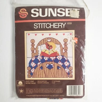 Sunset Stitchery Just One More Page Bedtime Bear 5”x5” Embroidery Kit Sealed - Image 1 of 3