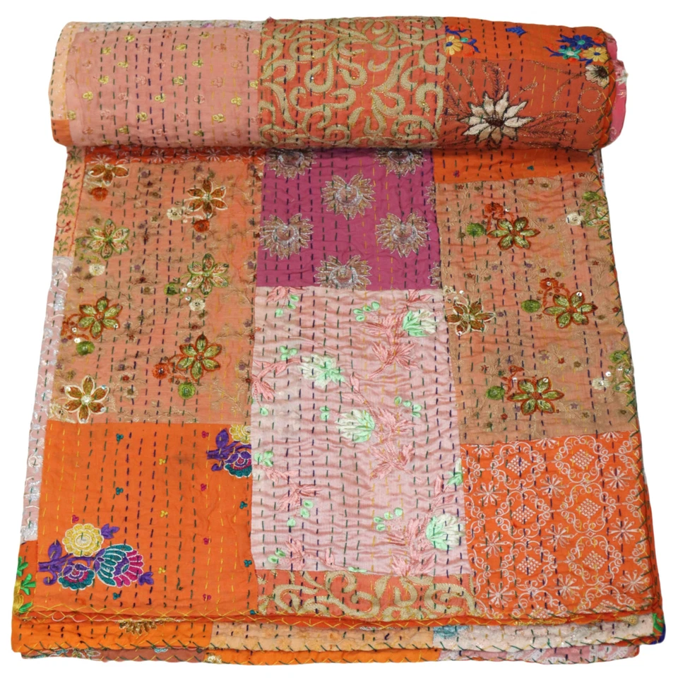Indian Handwoven Patchwork Vintage Cotton Kantha Quilt ,Bedspread ,Throw Blanket - Image 1 of 1
