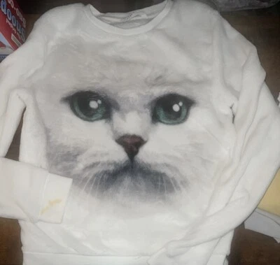 Толстовка для девочек белая кошка, H&M, размер 16/18, супермягкий флис - Изображение 1 из 4