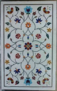 4'x2' white center coffee marble table top inlay malachite home decor kitchen h1 - Picture 1 of 4