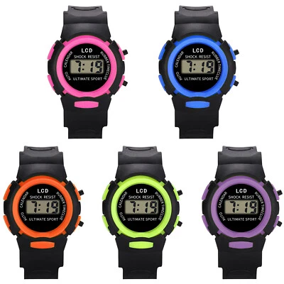 Niños Niñas Reloj Digital Deportivo Niños Exterior Impermeable Electrónico LCD Relojes Foto 1 de 4