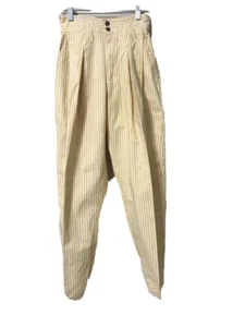 VTG 90's High rise Women's Cherokee Yellow White Striped Pants Pleated Sz 7 - Picture 1 of 12