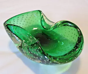 Vintage Murano Bullicante Art Glass Emerald Green Controlled Bubbles Mid Century - Bild 1 von 8