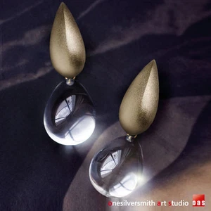 NEW  Designer Raindrop Earrings in Pure 18k / 14k Gold / Sterling / & Icy Quartz - Picture 1 of 12
