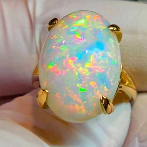 Anello unico opale naturale, anello fatto a mano in argento massiccio 92,5... - Foto 1 di 12