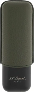 NEW ! DUPONT 2 CIGAR CASE / 183249 KHAKI METALL / LEATHER - Picture 1 of 2