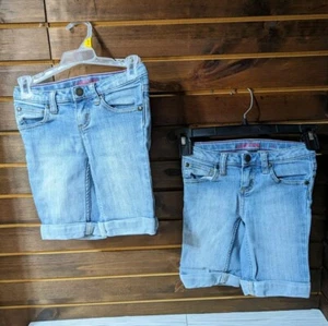 LANDS END DENIM STRETCH BERMUDA CUFFED JEAN SHORTS SIZE GIRLS 6 - Picture 1 of 7