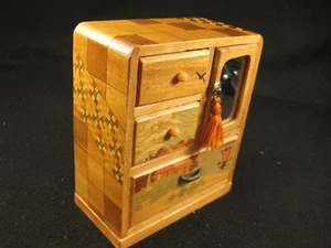 Japanisches Vintage Vorkrieg Parkett kleine Truhe Mini TANSU KOHIKIDASHI Spiegel - Bild 1 von 24