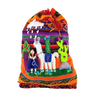Peruvian Handmade Mini Drawstring Backpack 12” X 7.5” Multicolor Bag Ethnic - Picture 1 of 20