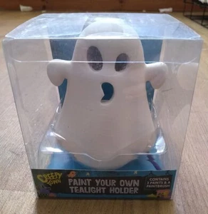 PAINT YOUR OWN GHOST TEALIGHT HOLDER Inc Paints New Ceramic Creepy Town Sweet - Picture 1 of 5