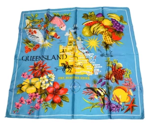Queensland Australia Souvenir Scarf Map Vintage Leil Great Barrier Reef Satin - Picture 1 of 7