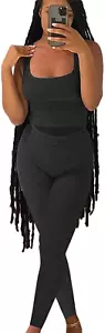 Casual Workout Sets 2 Piece Outfits for Women Ribbed Crop Tank Top High Waist Yo - Picture 1 of 28