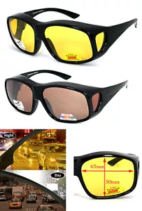 LARGE FIT OVER PRESCRIPTION GLASSES POLARIZED SUNGLASSES ANTI GLARE DAY NIGHT - Picture 1 of 22