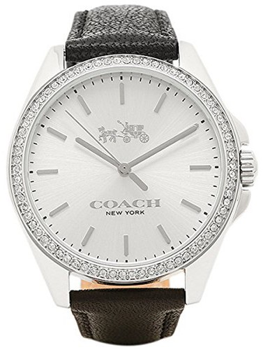 Coach 14502474 Tristen Silver Dial Black Leather Strap Women's Watch