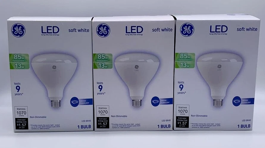 3PK GE LED 85W Indoor FloodLight Soft White Non-Dimmable ~ LED BR40 Bulbs! - Image 1 of 2