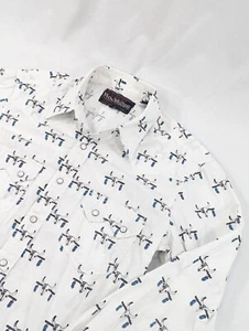 Rock Roll N Cowboy Shirt White Longhorn Skull Western Men's Size Small Snap Up - Picture 1 of 8