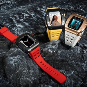 For Apple Watch 7 45mm iWatch Oak Mod Kit Metal Stainless Steel Case Rubber Band - Zdjęcie 1 z 24