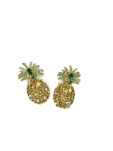 Damen Ohrringe Gold Gelb Große Oversize Edelsteine Strass Ananas - Bild 1 von 6