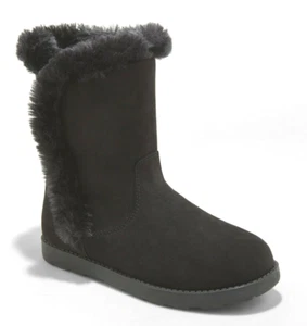 Cat & Jack Big Girls' Black Microsuede Hadlee Faux Shearling Fur Winter Boots - Picture 1 of 3