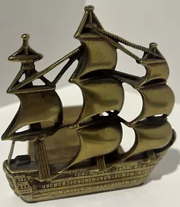 Antikes Messing Segelschiff "Sieg" Buchstütze Galeone Piratenschiff - Bild 1 von 5