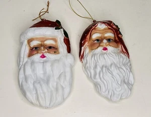2 Vintage Santa Claus Face Blow Mold Christmas 6" Ornaments Holidays St. Nick - Picture 1 of 8