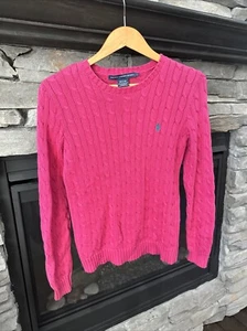 Polo Ralph Lauren Sport Pullover Damen Large Rosa Fischer Zopfmuster Baumwolle " - Bild 1 von 8