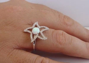 ANILLO DE ESTRELLA DE MAR 1.50 CT DIAMANTES SIMULADOS DE LABORATORIO Y OPAL 925 PLATA DE LEY SZ 5-9 - Imagen 1 de 6