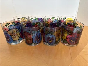 Pasinski Glasses Vintage 50s Washington Glass Irene Pansys Stained Glass Set 8 - Picture 1 of 7