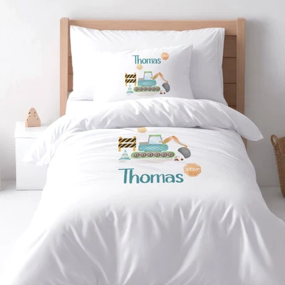 Conjunto de edredom individual personalizado para construção infantil, fronha, item para quarto - Imagem 1 de 3