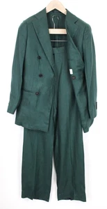 SUITSUPPLY La Spalla Men `S Suit UK32R Green Slim Linen Melange Two-Row 2 PC - Picture 1 of 18