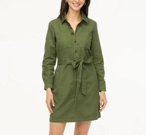 J Crew Long Sleeve Utility Shirt Dress Size 20 Olive Green Pockets Belt NWT - Picture 1 of 10