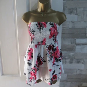 SHEIN ● size 2XL 20 ● white pink floral boobtube strapless blouse top womens - Picture 1 of 6