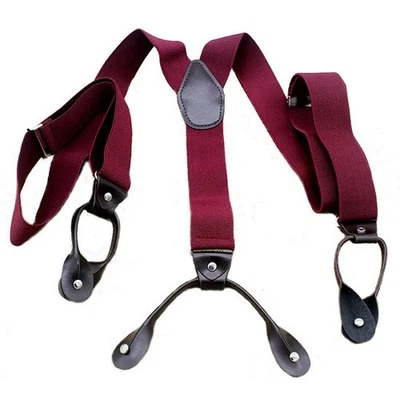 Wine Red Button Holes Link Men's Suspenders Elastic Adjust Suspenders 1.4" Width - Image 1 of 3