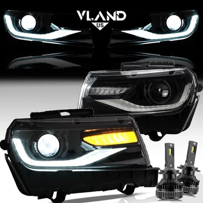 LED Projector Headlights + VLAND Bulbs For 2014-2015 Chevy Camaro w/RGB DRL Sets - Image 1 of 4