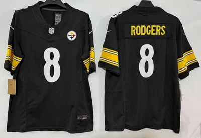 Men's #8 Aaron Rodgers Black,White Stitched Jersey - All Size