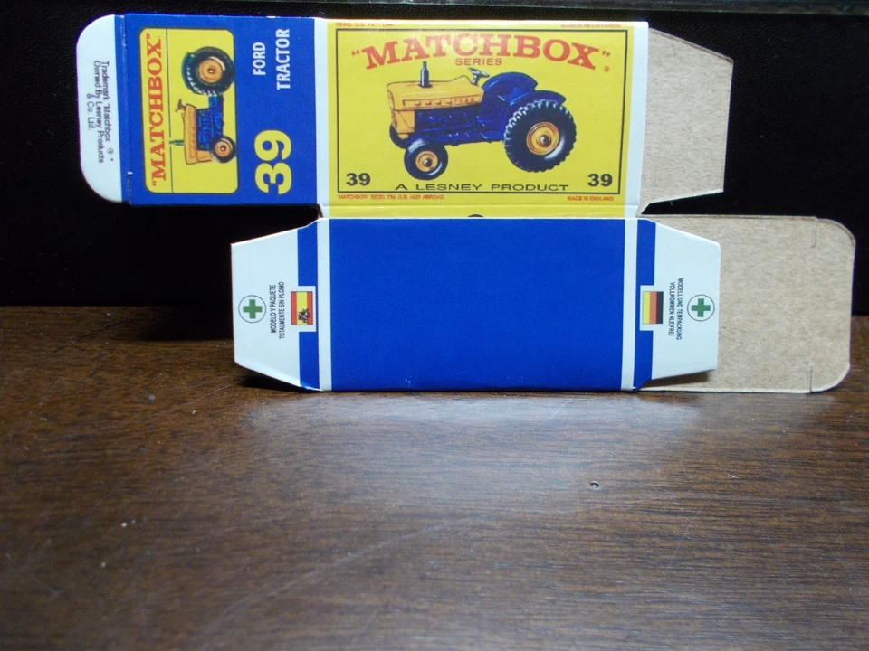 Matchbox Lesney # 39 Ford Tractor 1964-1969 caja vacía estilo E repro Foto 1 de 1