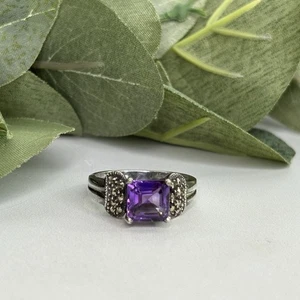 Anello cocktail Judith Jack argento sterling marcasite e ametista misura 9 - Foto 1 di 13