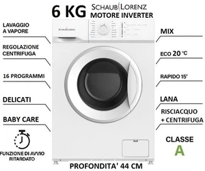 LAVATRICE 6 KG 1000 GR CL.A SLIM PROF.44 CM INVERTER VAPORE SCHAUB LORENZ SS610I - Foto 1 di 9