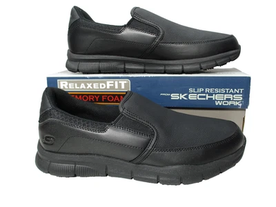 Zapatos sin cordones de trabajo Skechers resistentes al deslizamiento Nampa Groton negros para hombre talla 9 Foto 1 de 4