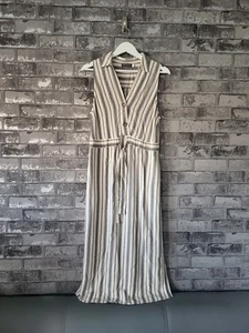 Mint Velvet Striped Midi Dress UK 12 Sleeveless Tie Waist Button Summer Rayon - Picture 1 of 7