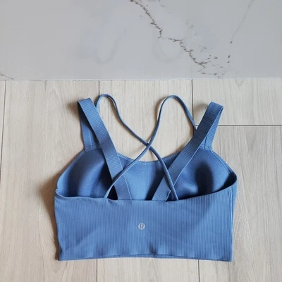 Sutiã Lululemon Like A Cloud Feminino 8 Sarja Azul com nervuras Longline Suporte Leve - Imagem 1 de 4
