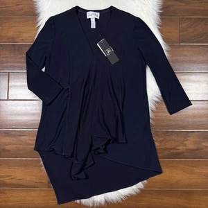 Joseph Ribkoff Women's Size 4 Blue Jersey Knit V Neck Cascade Swing Tunic Top - Picture 1 of 9