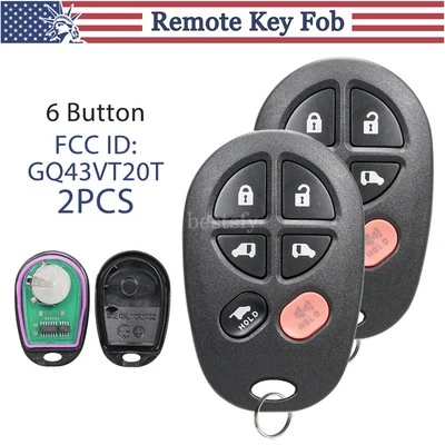 2 Para 2010 2011 2012 2013 2014 2015 2016 2017 Toyota Sienna Mando a Distancia Coche Llavero Foto 1 de 4