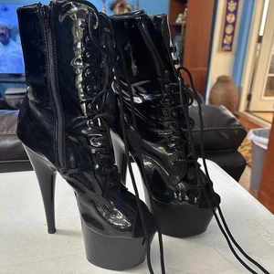 Pleaser Adore 1020 7 Inch Absatz Plateau Pole Dance Stiefel Lack Gr. 8 braun - Bild 1 von 13