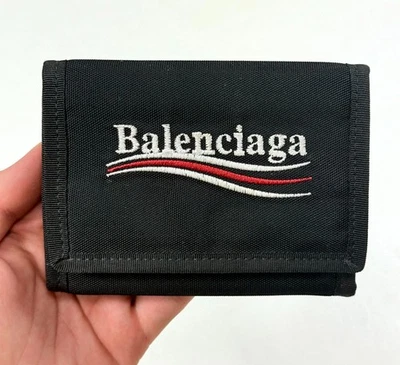 Balenciaga Nylon Political Logo Explorer Men Black Bifold Coin Pocket Wallet - Image 1 of 4
