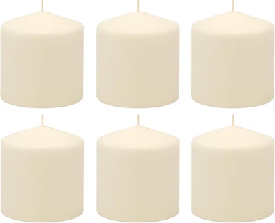 Unscented Pillar Candles Long Burning Ivory Wax Set of 6 Pack 3x3 Inch Tall - Image 1 of 4