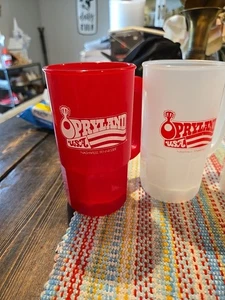 Vtg Opryland USA Nashville Tennessee Tea Mug Cup Set Of 4, Red And Clear - Picture 1 of 3